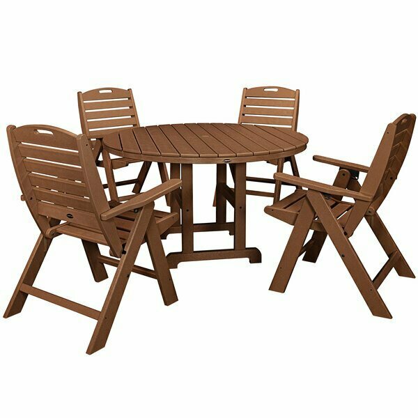 Polywood Nautical 5-Piece Teak Dining Set with 4 Folding Chairs 633PWS2601TE